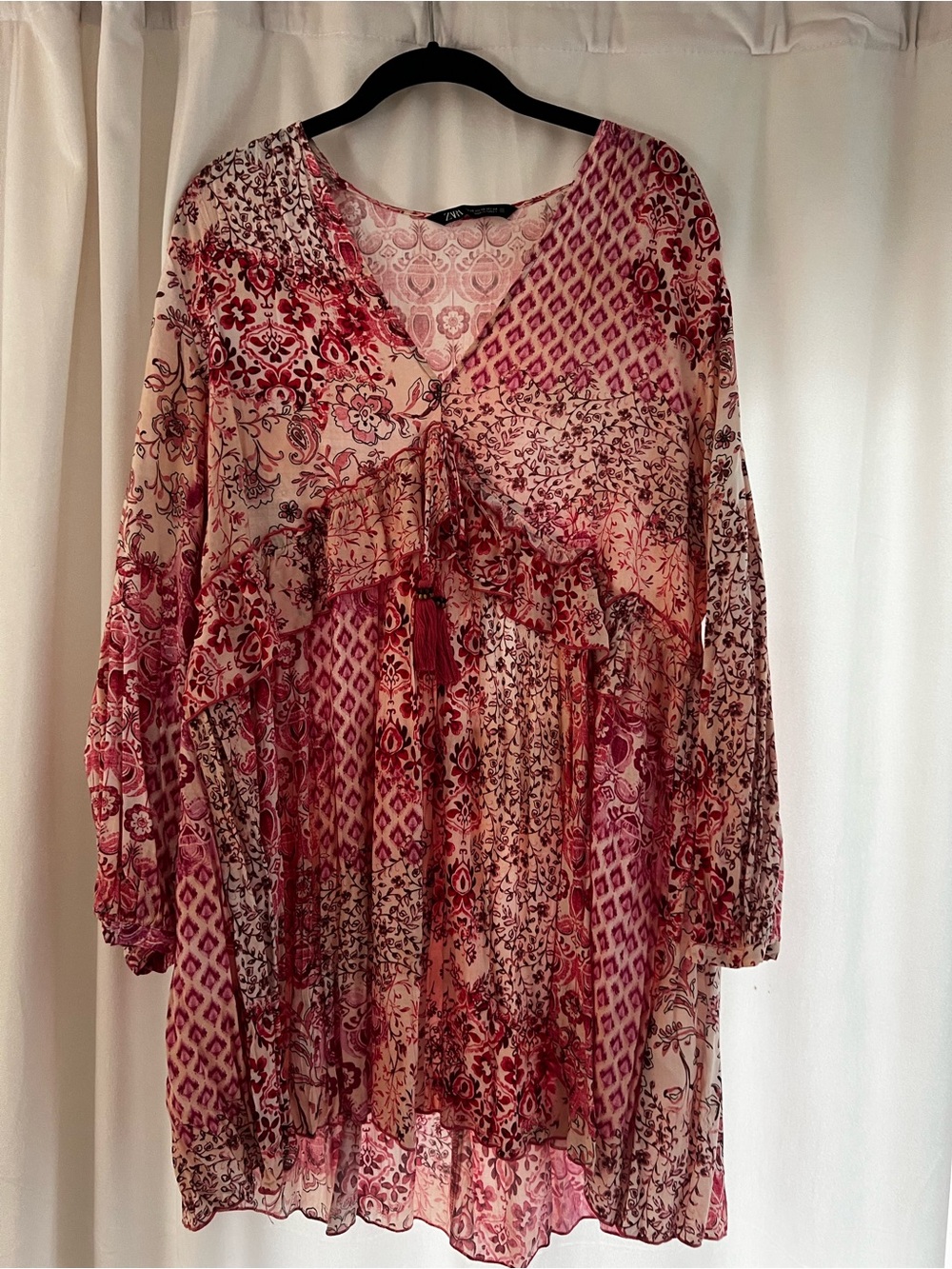 Zara Pink Floral Patchwork Long Sleeve Dress